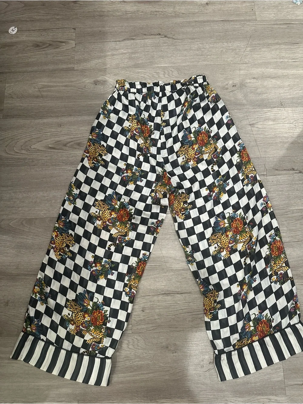 Printfresh Men’s Black & White Checkerboard Pants with Floral Leopard Print